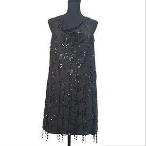 DKNY Fringe Sequin Stretch Party Jersey Mini Dress Womens Sz Med NWT